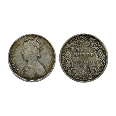 Victoria Empress, Silver ½ Rupee, 1899/Bombay Mint, A I, inverted B incuse. F. Prid 307. F
