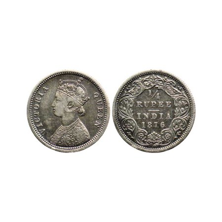 Victoria Queen, Silver ¼ Rupee, 1876/Bombay Mint, A I, 19.78mm F. Pridmore 407. Very Fine 
