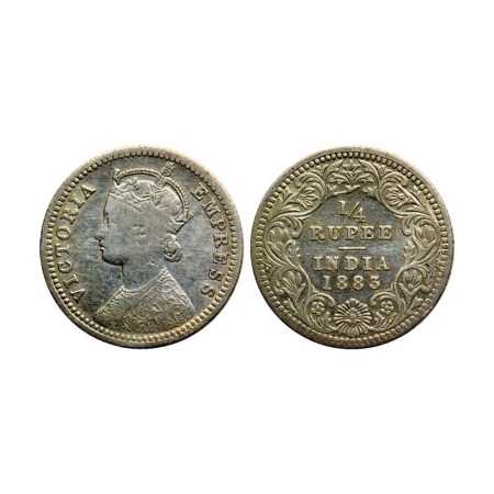 Victoria Empress, Silver ¼ Rupee, 1883/Calcutta Mint, C II, C incuse. F. Pridmore 388. Abo
