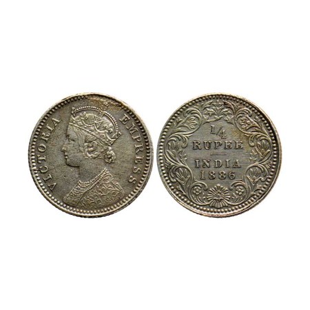 Victoria Empress, Silver ¼ Rupee, 1886/Calcutta Mint, C II, C incuse. F. Pridmore 391. Ver