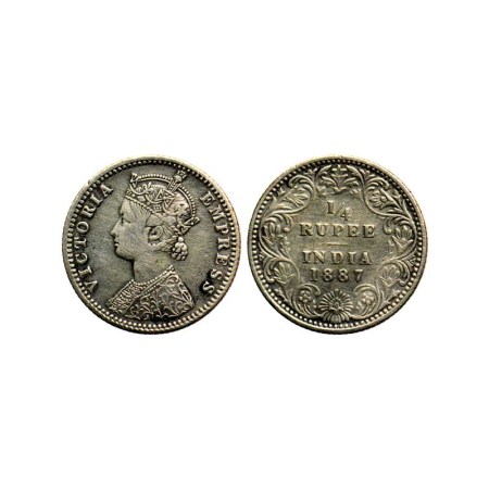 Victoria Empress, Silver ¼ Rupee, 1887/Bombay Mint, C II, B raised. F. Pridmore 420. Very 