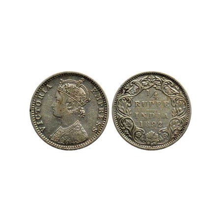 Victoria Empress, Silver ¼ Rupee, 1892/Bombay Mint, C I, B incuse. F. Pridmore 427. Very F