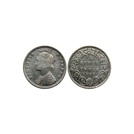 Victoria Empress, Silver ¼ Rupee, 1897/Bombay Mint, C I, B incuse. F. Pridmore 430. Very F