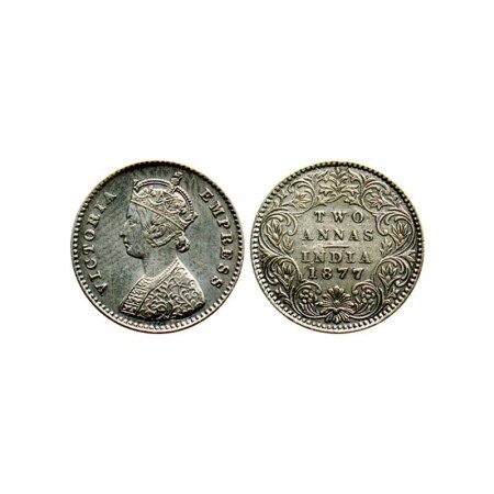 Victoria Empress, Silver 2 Annas, 1877/Calcutta Mint, A I, F. Pridmore 491. About Extra Fi