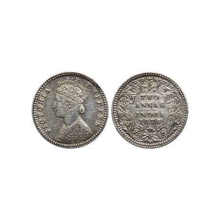Victoria Empress, Silver 2 Annas, 1878/Calcutta Mint, B II, F. Pridmore 493. Very Fine +, 