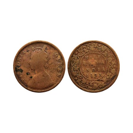 Victoria Queen, Copper ½ Anna, 1875/Calcutta Mint, F. Pridmore 583. Good, Scarce.