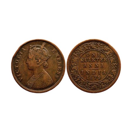 Victoria Empress, Copper Quarter Anna, 1879/Calcutta Mint. F. Pridmore 613. Very Fine, Rar