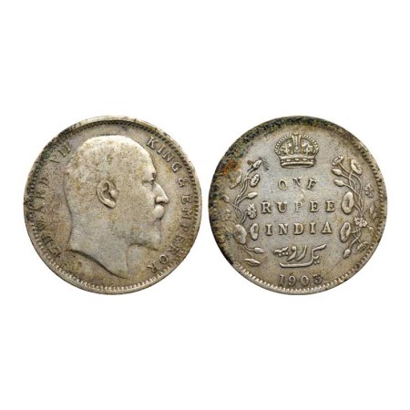 Edward VII, Silver Rupee, 1903/Calcutta Mint, error with three dots below Ya of Rupia read