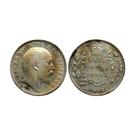 Edward VII, Silver ½ Rupee, 1905/Calcutta Mint, No Mint mark. F. Prid 309. About Extra Fin