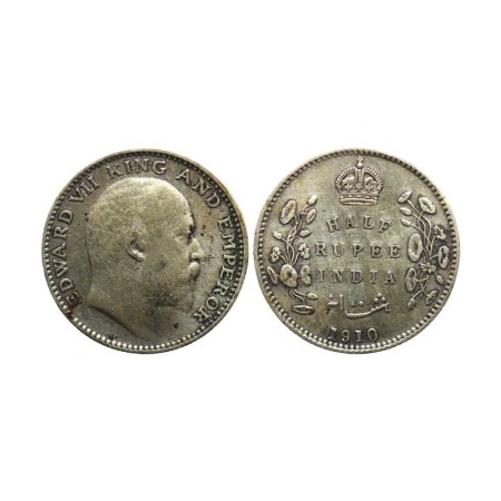 Edward VII, Silver ½ Rupee, 1910/Bombay Mint, B incuse in crown. F. Prid 317. Very Fine +,
