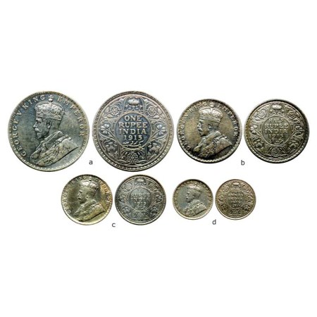 George V, Silver (4), Rupee 1915/ Calcutta Mint, ½ Rupee/Calcutta Mint, ¼ Rupee 1915/Bomba