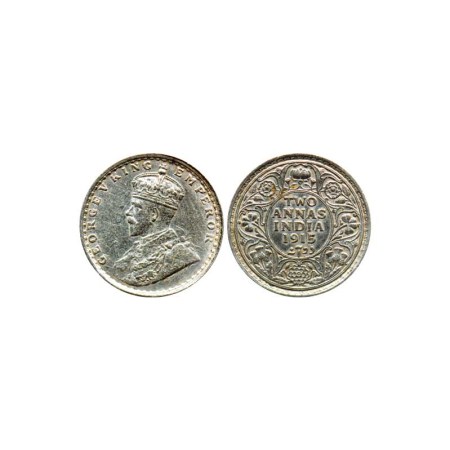 George V, Silver 2 Annas, 1915/Bombay Mint, F. Prid 574. Extra Fine, Scarce.