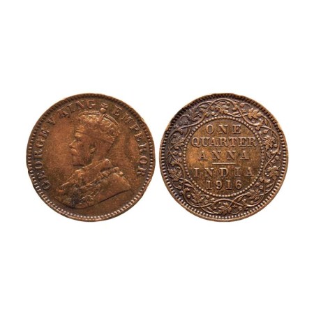 George V, Copper Quarter Anna, 1916/Calcutta Mint, F. Prid 661. About Extra Fine, Scarce.