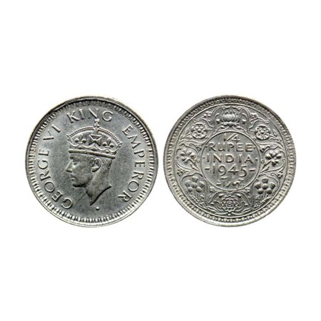 George VI, Half Silver, ¼ Rupee, 1945, Bombay Mint, Large 5. Ghost image on reverse, F. Pr