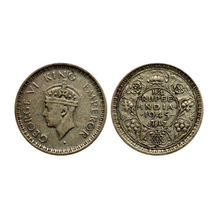 George VI, Half Silver ¼ Rupee, 1945/Lahore Mint, Large 5, F.Pridmore 479. About Extra Fin
