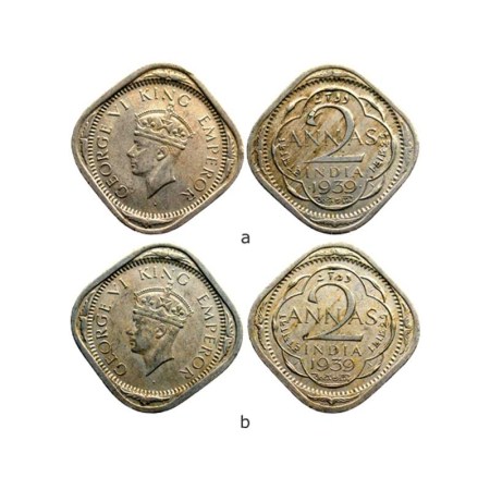 George VI, Cupro Nickel (2 coins), 2 Annas, 1939/Bombay & Calcutta Mint, Second head T/II.