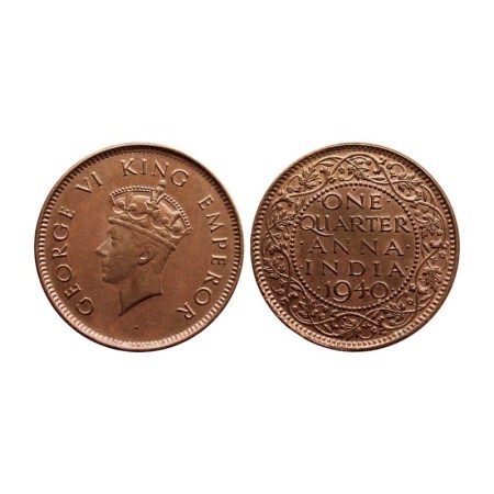 George VI, Copper, Quarter Anna, 1940/Bombay Mint, First head T/I. F. Pridmore 691. Unc, S