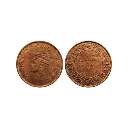 George VI, Copper, Quarter Anna, 1941/Bombay Mint, Second head T/II. F. Pridmore 693. Extr