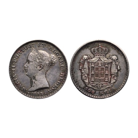 Portugal, Silver 500 Reis, 14.75gm, 1853, Obv: Portrait of queen, head left and date, Rev: