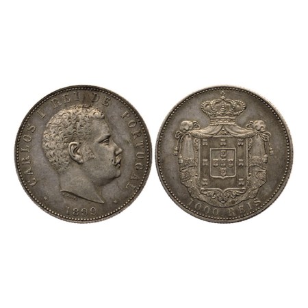 Portugal, Silver 1000 Reis, 24.78gm, 1891, Obv: Portrait head of Carlos I to right and dat