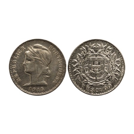 Portugal, Silver 1 Escudo, 24.93gm, 1915, Obv: Portrait head l to left and date, Rev: Coat