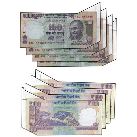 Republic of India, Error 100 Rupees (4), 2014 Signed by Raghuram G. Rajan, Inset L, Serial