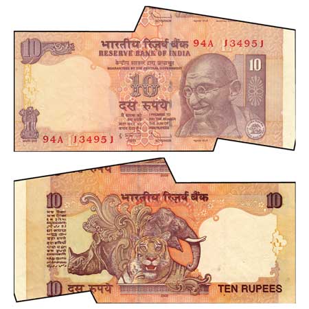 Republic of India, Error 10 Rupees, 2009 Signed by D.Subbarao, Inset L, Serial No 94A 1349