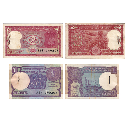 Republic of India, (2), Valentine Date Bundle, 1 Rupee Bundle 1994 Signed by M.S. Ahluwali