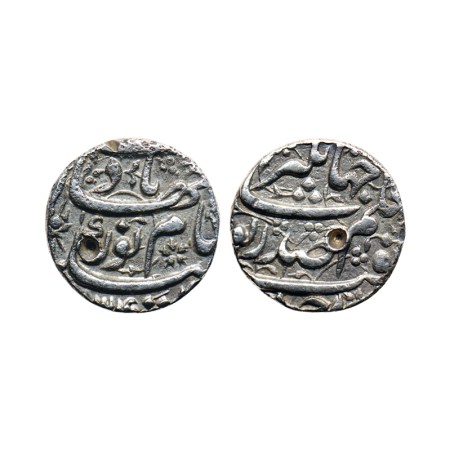 Jahangir with Noor Jahan Begum, Silver 1/2 Rupee, 5.58gm, Ahmadabad Mint, Poetic Couplet, 