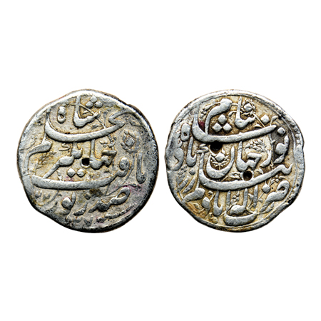Jahangir with Noor Jahan Begum, Silver Rupee, 11.20gm, Allahabad Mint, Poetic Couplet, Obv