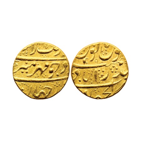 Aurangzeb, Gold Mohur, 11.00gm, Haidarabad Dar ul Jihad Mint, AH 1XX7 / RY 9. Mint divided