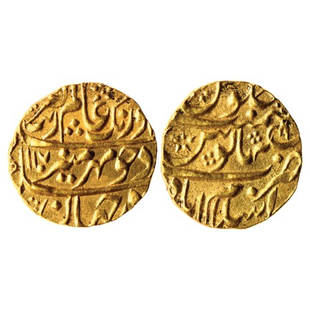 Aurangzeb, Gold Mohur, 10.93m, Islamabad Mint at bottom, AH 1107 / RY 41. KM 315.21. Extra