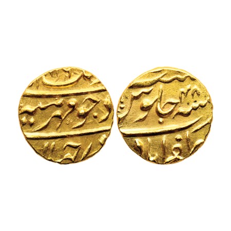 Aurangzeb, Gold Mohur, 10.96gm, Zafarabad Mint, AH 1116 / RY 48. KM 315.49. Mint State, Ra