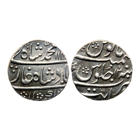 Muhammad Shah, Silver Rupee, 11.52gm, Kanbayat Mint, AH 114X / RY 12, broad Flan. KM 436.3