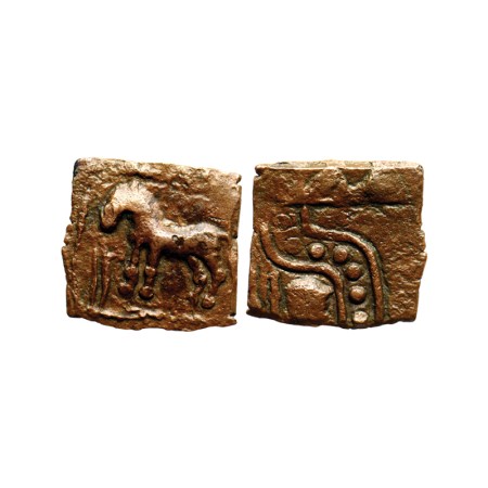 Malayamans, Sangam Age, Copper Unit, 3.11gm, Obv: Horse standing facing to left, a goad an