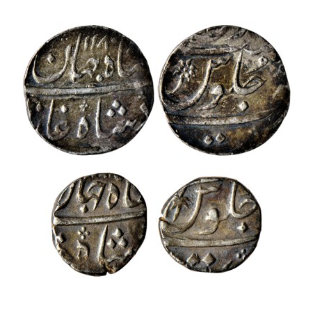 Shah Jahan III, Silver Rupee & 1/2 Rupee(2), 11.47/5.77gm, Rupee Surat Mint, AH 1180 / RY 