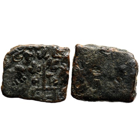 Pandyas, Sangam Age, Copper Unit, 12gm, Obv: Tree in railing in centre, two axes on either
