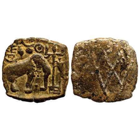 Pandyas, Sangam Age, Copper Unit, 4.98gm, Obv: Elephant standing facing right, front of tr