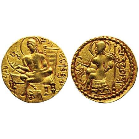 Guptas, Samudragupta (350-375 AD), Gold Dinar, 7.69gm, Lyrist Type, Obv: King nimbate to l
