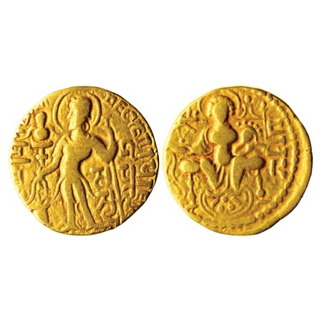 Guptas, Samudragupta, Gold Dinar, 7.45gm, Standard Type, Obv: King nimbate standing left, 