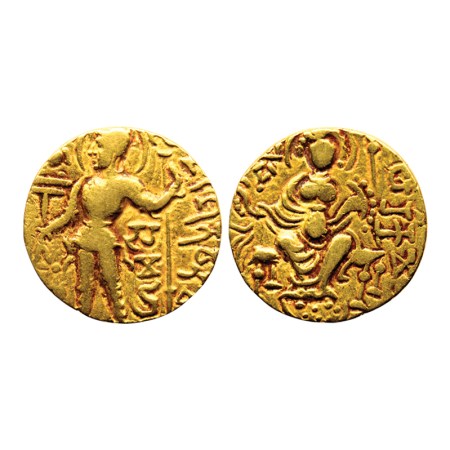 Guptas, Samudragupta, Gold Dinar, 7.70gm, Standard Type, Obv: King nimbate standing left, 