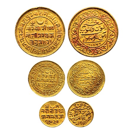 Kutch, Gold 100, 50, 25 Kori (3), 18.68/9.35/4.65gm, Pragmalji II (VS 1916-1932/ 1861-1875