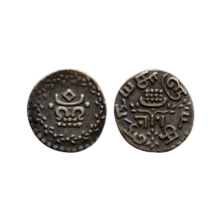 Travancore, Silver Velli Chukram, 1.49gm, Ayilyam Rama Verma, (1860-1880 AD), Obv: Velli s