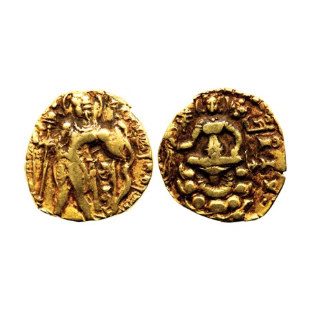 Guptas, Chandragupta II, Gold Dinar, 8.03gm (Heavy weight), Archer Type, Obv: King nimbate