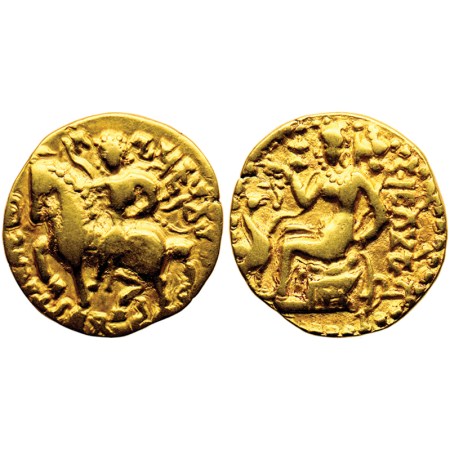 Guptas, Kumargupta, Gold Dinar, 8.10gm, Horseman Type, Obv: King on horseback facing to le
