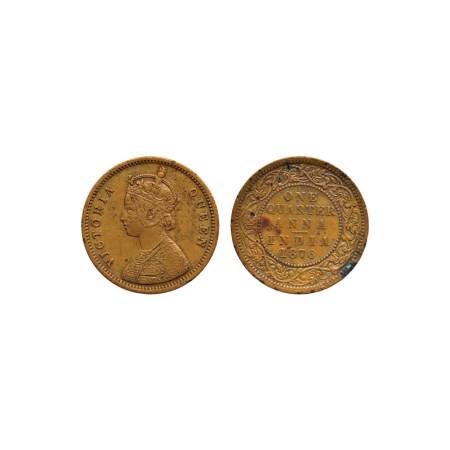 Victoria Queen, Copper Quarter Anna, 1876, Bombay Mint, Type I/ Bust A, Prid. 636. Very Fi