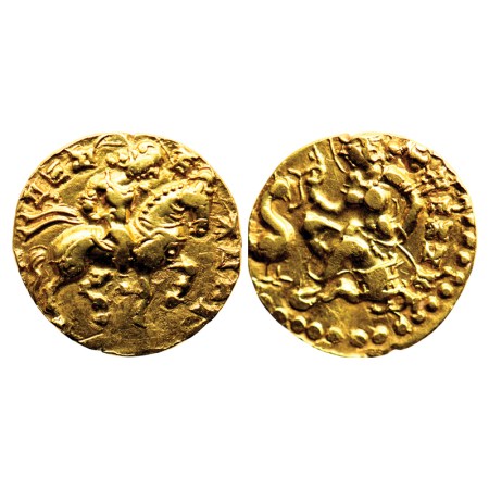 Guptas, Kumargupta, Gold Dinar, 8.10gm, Horseman Type, Obv: King on horseback facing to ri