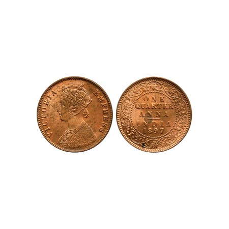 Victoria Empress, Copper Quarter Anna, 1897, Calcutta Mint, Type II. Prid. 630. Few Stains