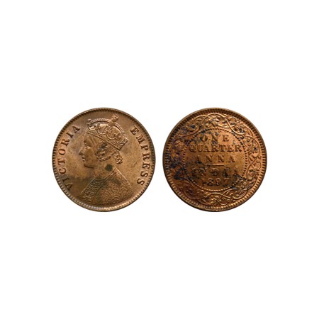 Victoria Empress, Copper Quarter Anna, 1897, Calcutta Mint, Type II. Prid. 630. Stains on 