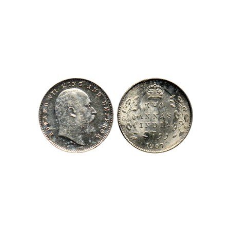 Edward VII, Silver 2 Annas, 1907, Calcutta Mint, No Mint Marks, Ghost Impression of portra